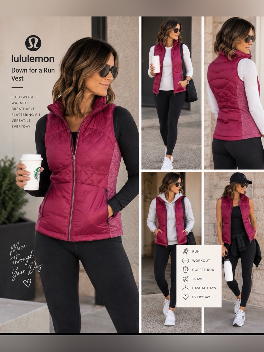 Lululemon Down for a Run Vest- Raspberry color